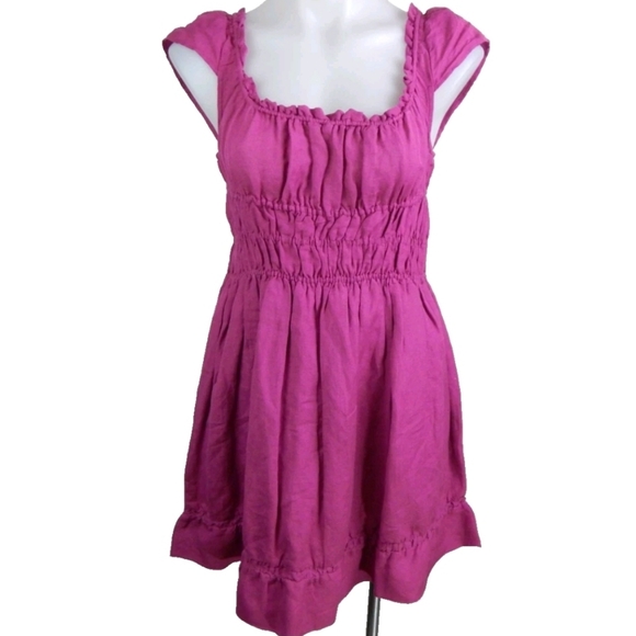 Anthropologie Smocked Waist Linen Mini Dress - Picture 2 of 5